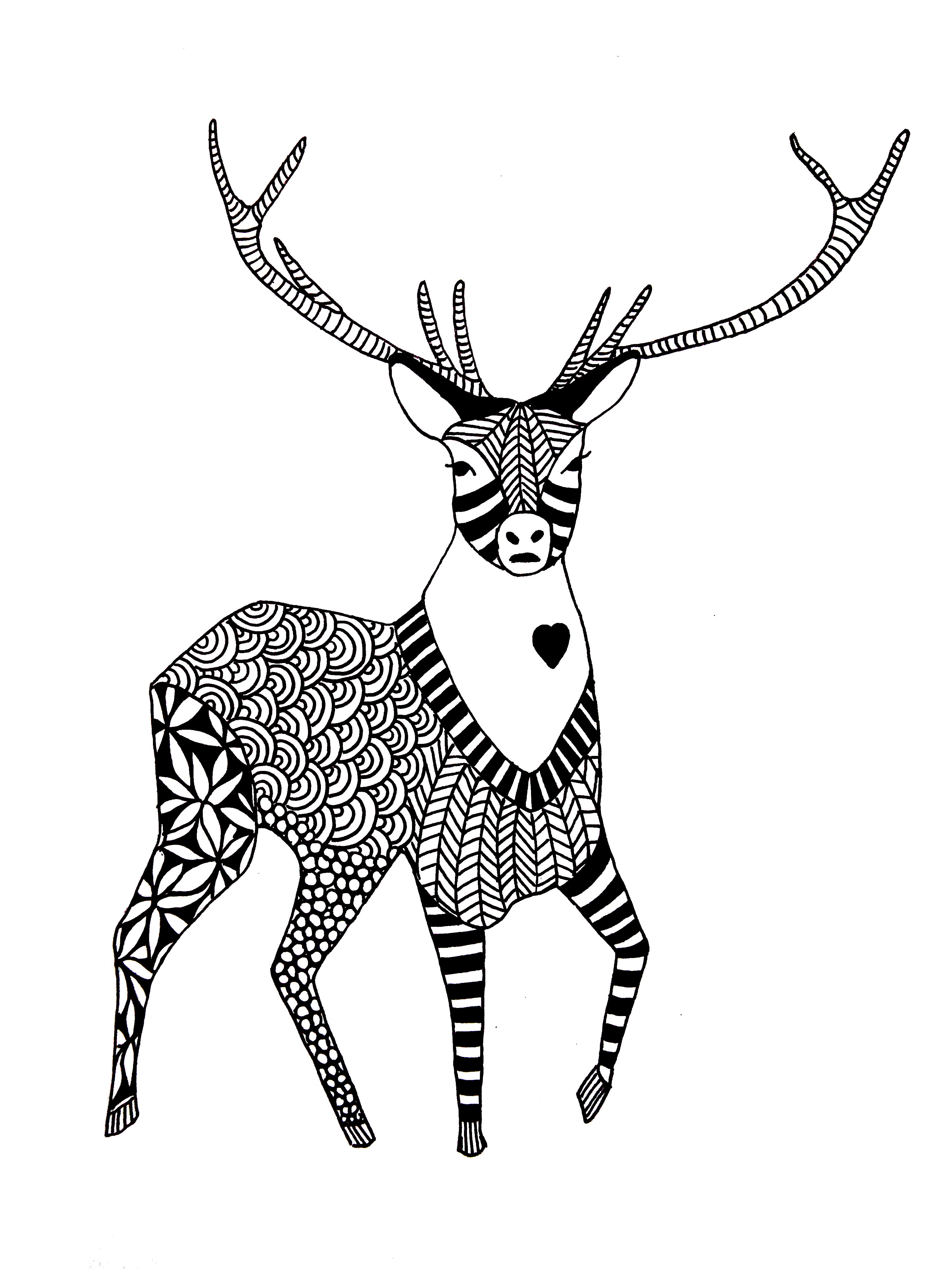 Ilustración que inspiro "El corazón del ciervo". Una de las primeras ilustraciones de la colección aparece un ciervo con un corazón en el pecho